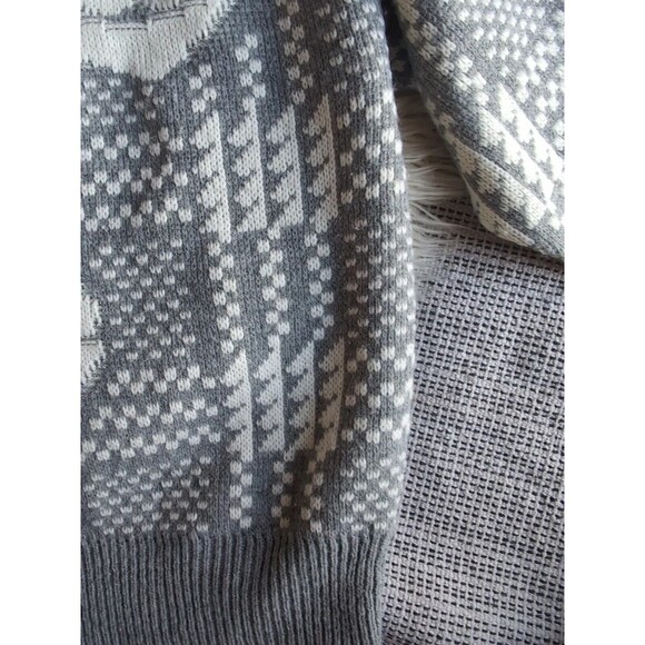 Vintage Beldoch Popper Sweater Womens Medium Gray White Rose Print Long Sleeve - Picture 8 of 9